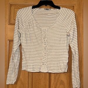 American Eagle Outfitters Cream Long Sleeve Tie Front Crop Blouse